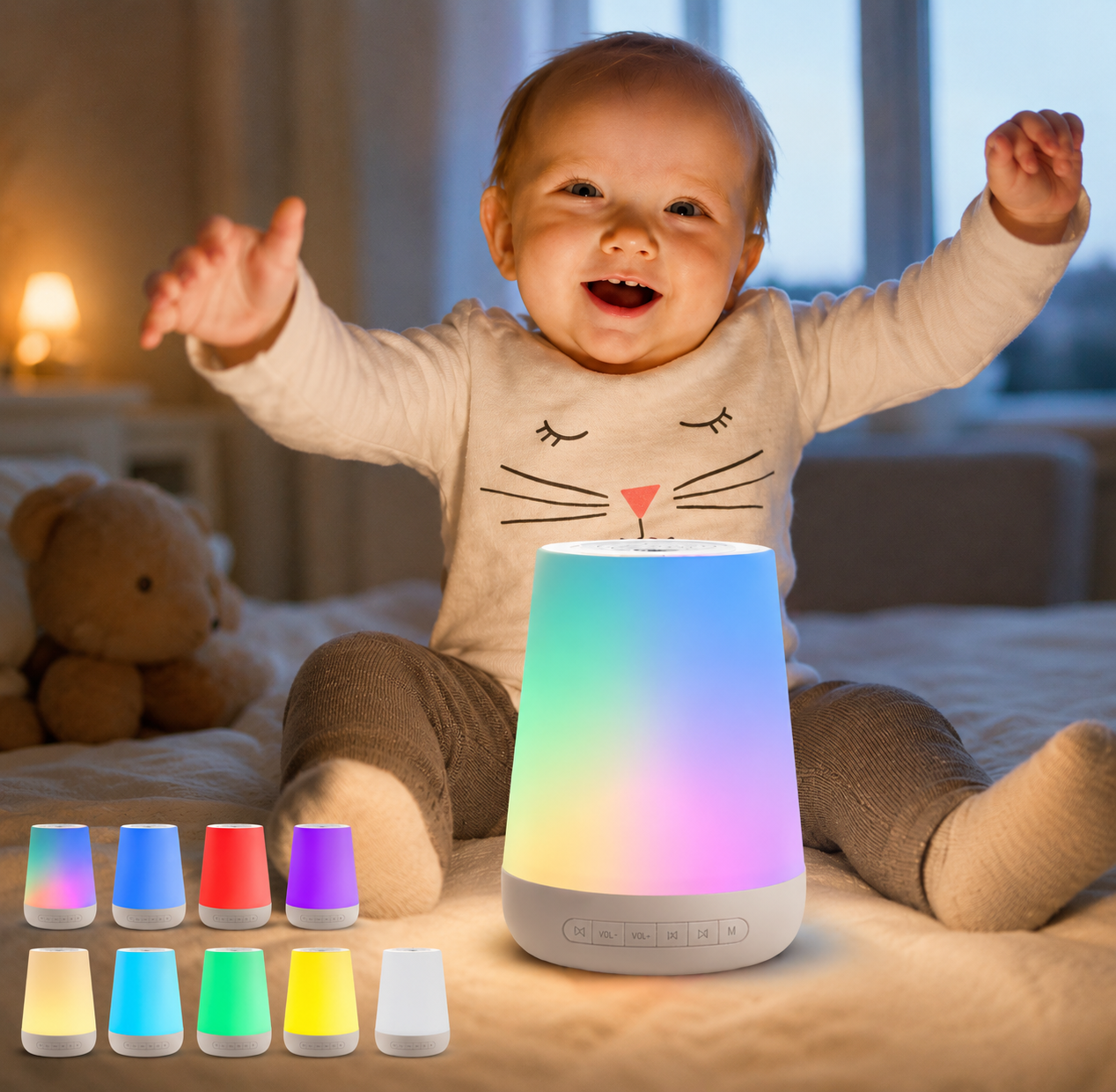 Lampe Sonore Bébé – Veilleuse & Bruit Blanc | 34 Sons Apaisants