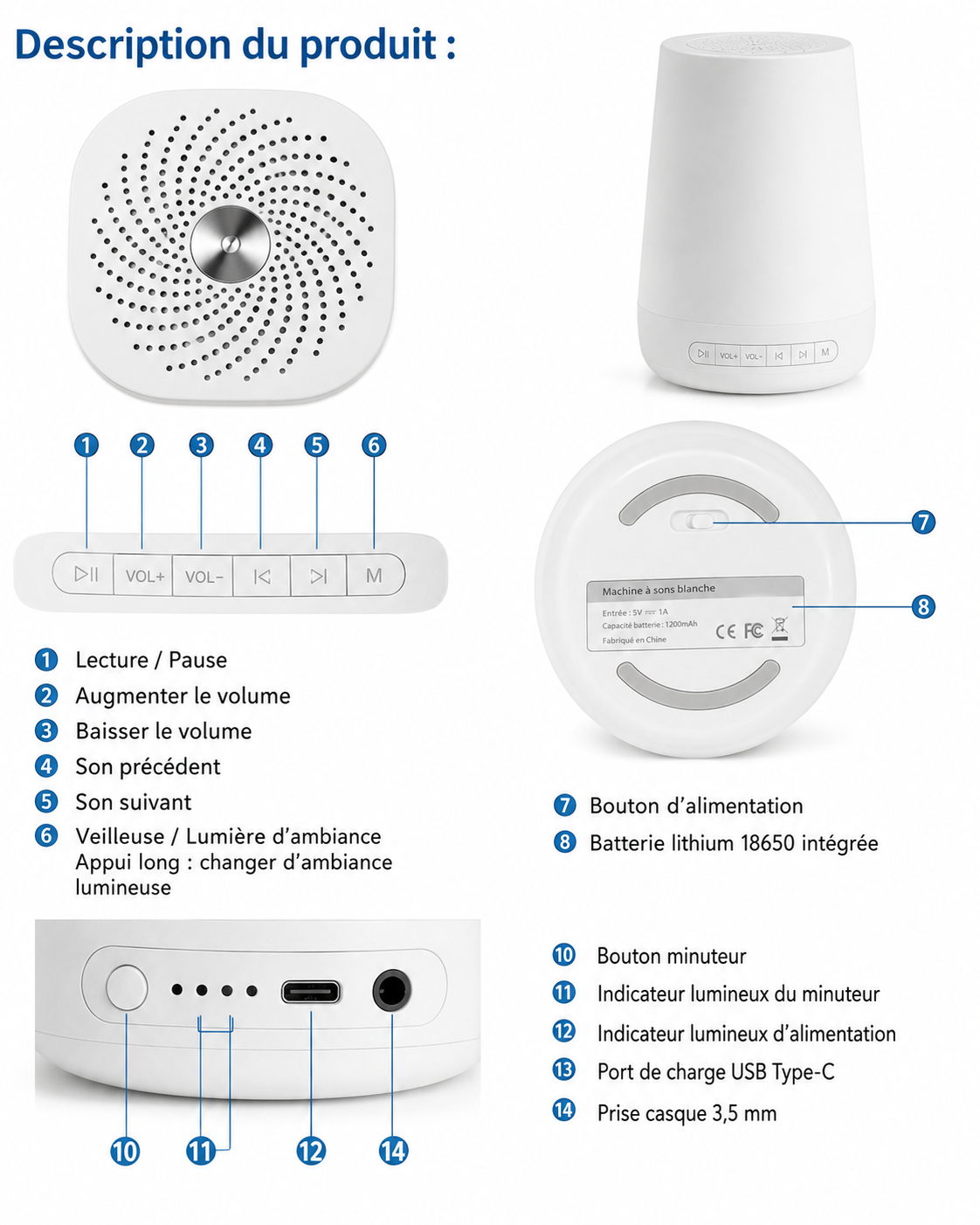 Lampe Sonore Bébé – Veilleuse & Bruit Blanc | 34 Sons Apaisants