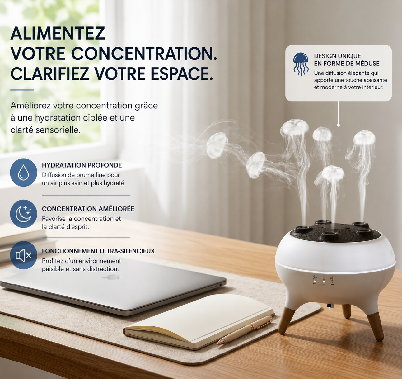 Diffuseur d'huiles essentielles médusa arc-en-ciel & Humidificateur Ultrasonique